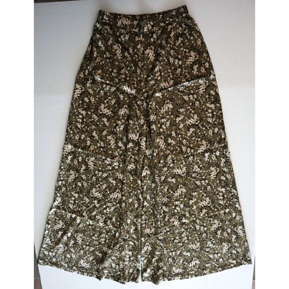 Mia Joy x Joyfolie 2-3121 Women's Sz S Green Floral Palazzo Wide Leg Satin Pants - Picture 1 of 8